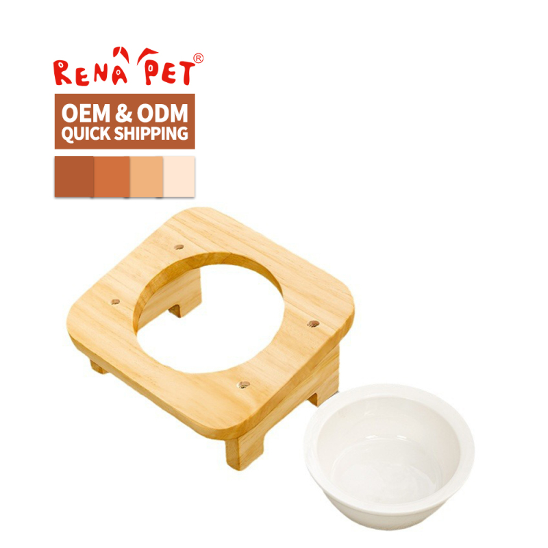 Wholesale Wooden Ceramic Detachable Cat Dog Bowl Elevated