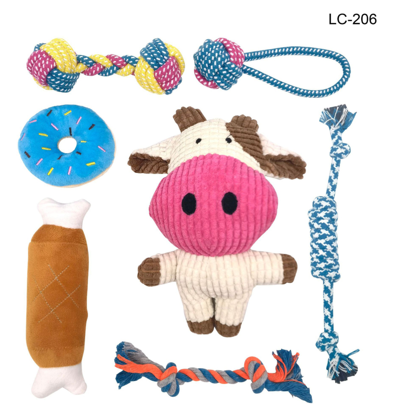 Manufacturer wholesale tpr rope plush poop bag pet dog toys set