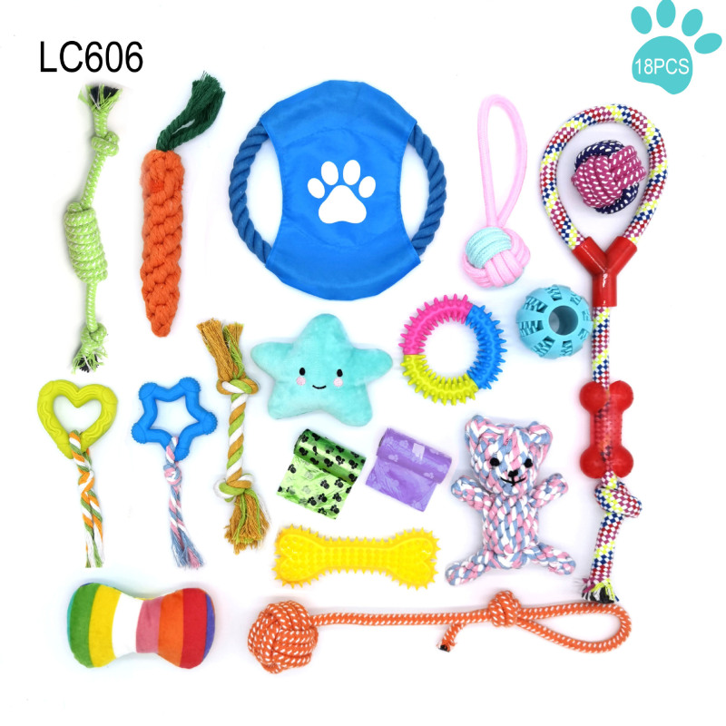 Manufacturer wholesale tpr rope plush poop bag pet dog toys set