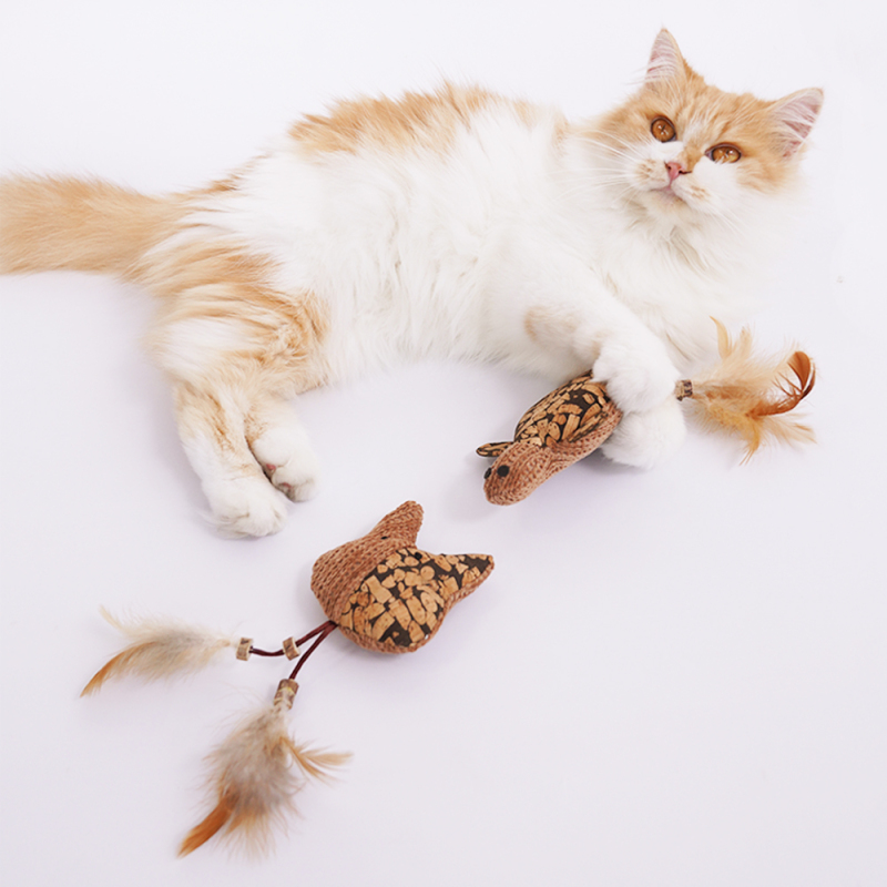 Manufacturer Wholesale Cork Frog Mouse Feather Cat Toy