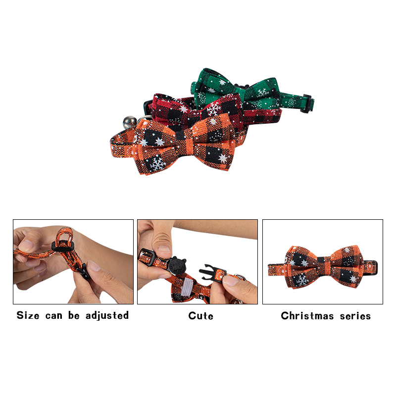 Manufacturer wholesale christmas red orange green cat collar with bowknot