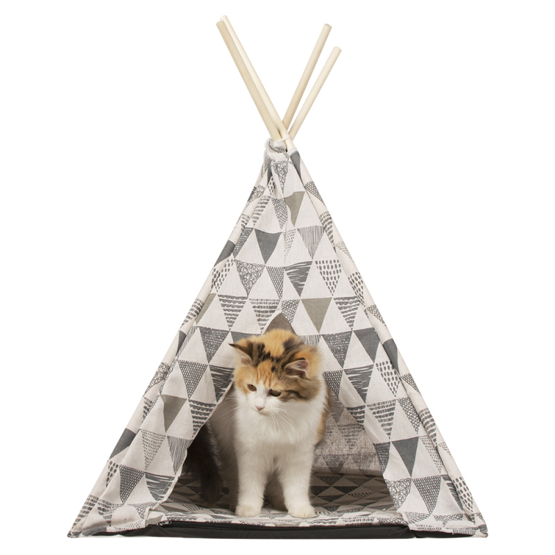 wholesale manufacturer new design linen conical five sticks foldable pet teepee cat tent