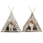 wholesale manufacturer new design linen conical five sticks foldable pet teepee cat tent