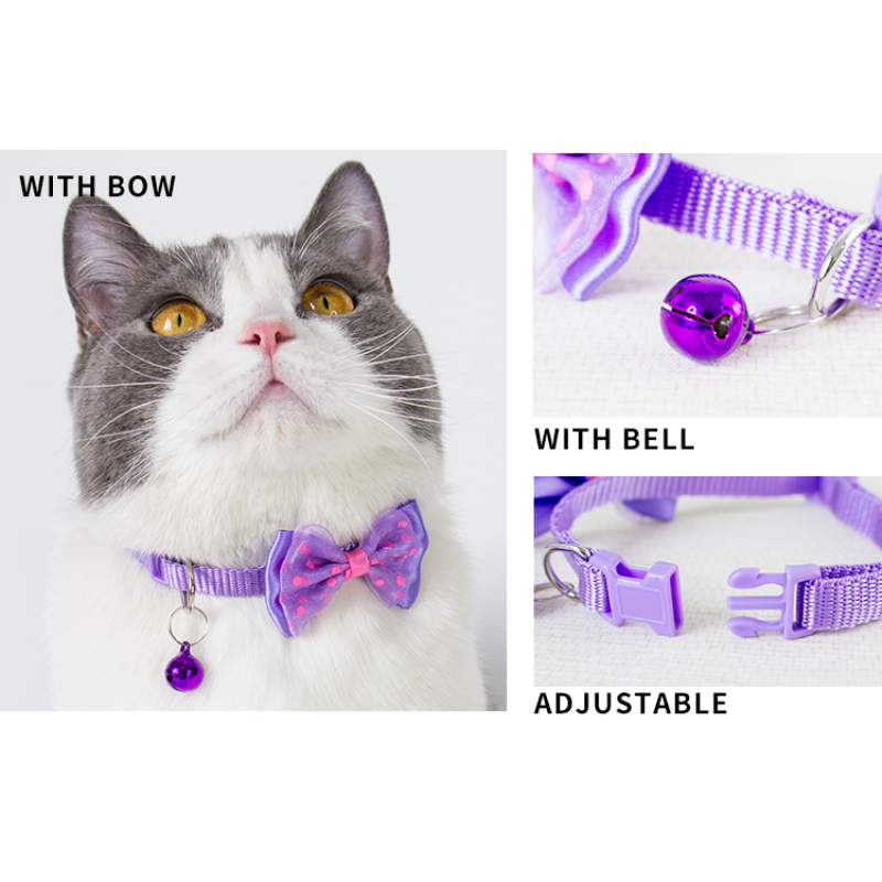 Manufacturer wholesale multi-colors design adjustable bell bow dog cat collar