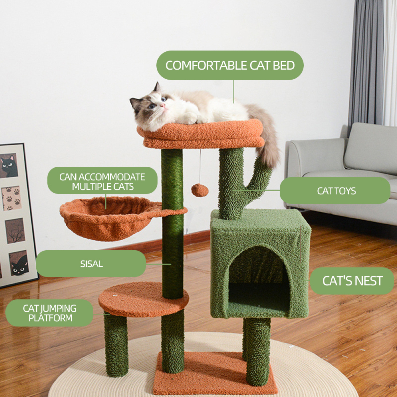 Wholesale Green Short Plush Cat Tree House