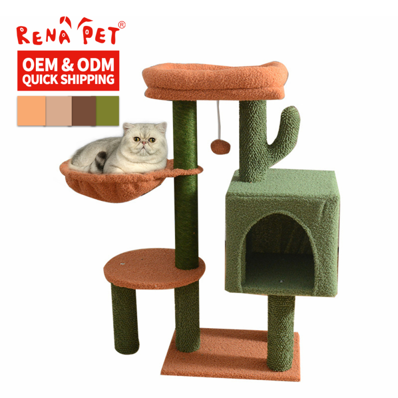 Wholesale Green Short Plush Cat Tree House