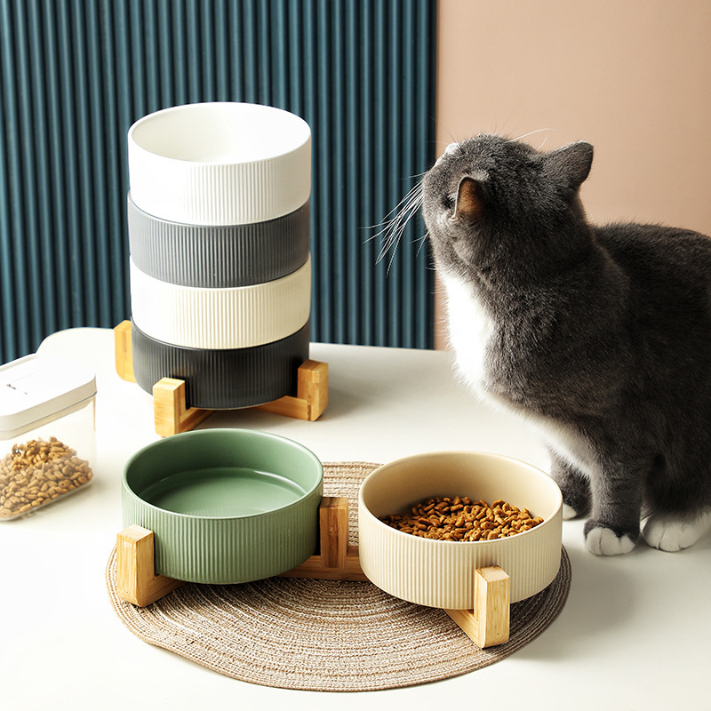 Manufacturer wholesale ceramic cat dog bowls with diagonal grain