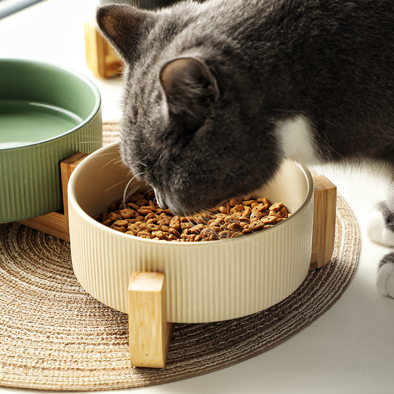Manufacturer wholesale ceramic cat dog bowls with diagonal grain