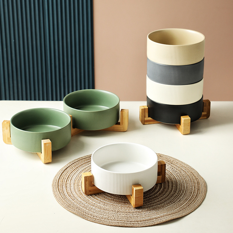 Manufacturer wholesale ceramic cat dog bowls with diagonal grain