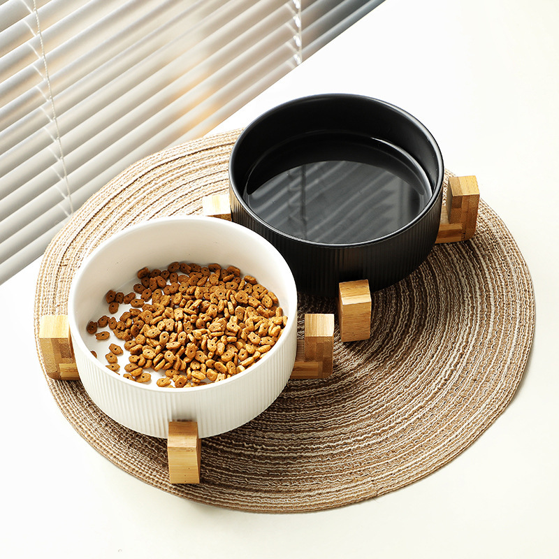 Manufacturer wholesale ceramic cat dog bowls with diagonal grain