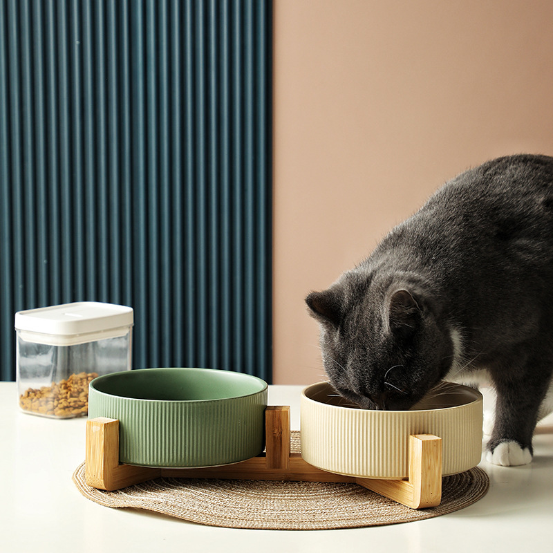 Manufacturer wholesale ceramic cat dog bowls with diagonal grain