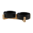two black bowl with woodern