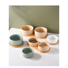 Manufacturer wholesale vertical grain ceramic wooden frame pet cat dog food bowl