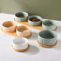Manufacturer wholesale vertical grain ceramic wooden frame pet cat dog food bowl