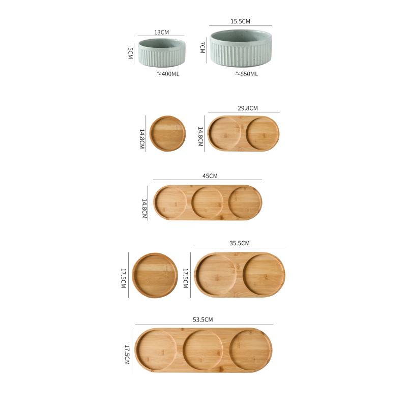 Manufacturer wholesale vertical grain ceramic wooden frame pet cat dog food bowl