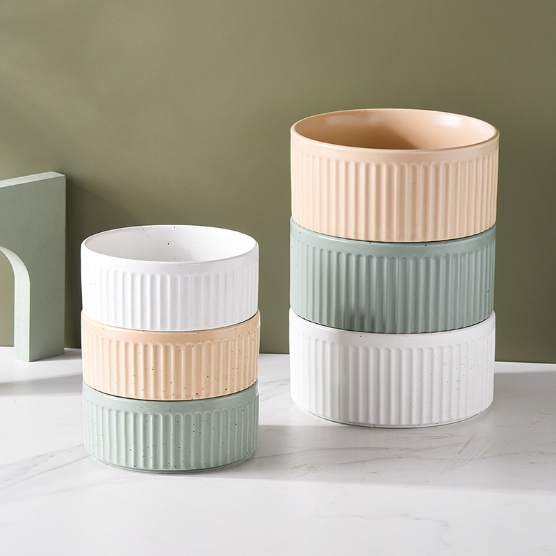 Manufacturer wholesale vertical grain ceramic wooden frame pet cat dog food bowl