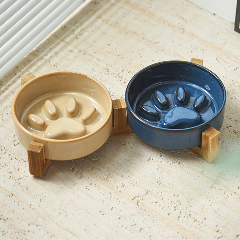 Wholesale Custom Logo Elevated Slow Feeder Cat Dog Bowl Ceramic