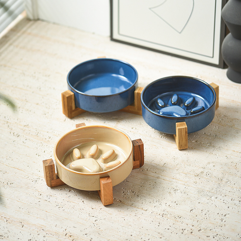 Wholesale Custom Logo Elevated Slow Feeder Cat Dog Bowl Ceramic