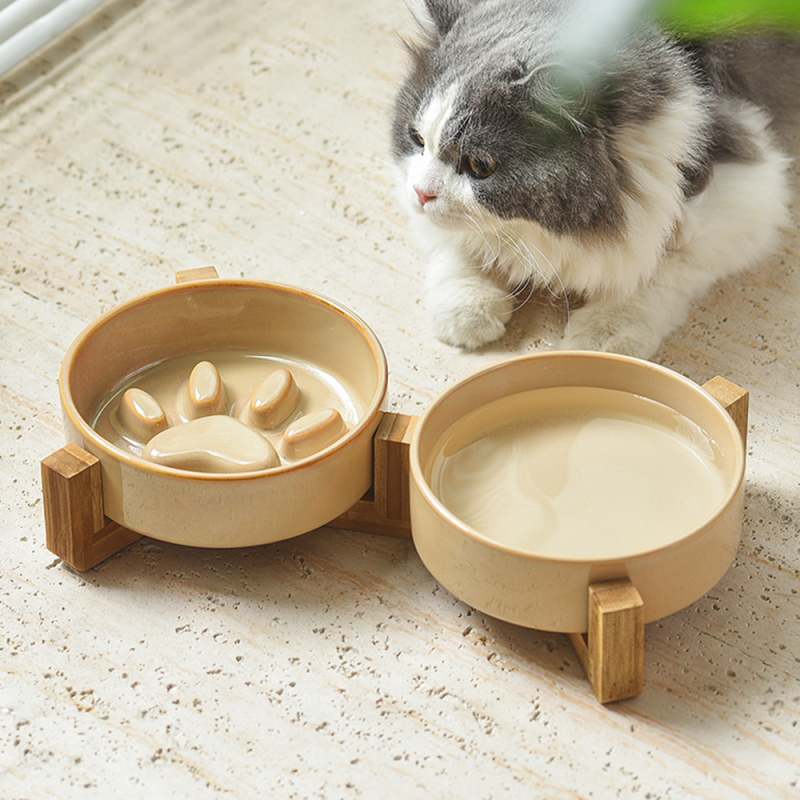 Wholesale Custom Logo Elevated Slow Feeder Cat Dog Bowl Ceramic