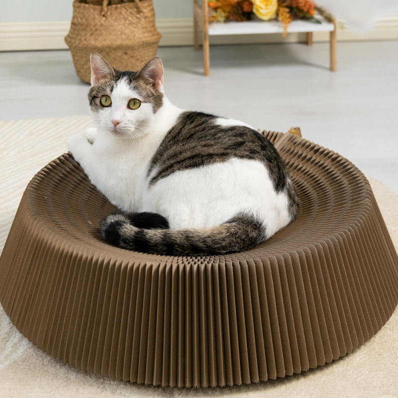 Manufacturer wholesale foldable deformable interactive corrugated cat scratcher cardboard