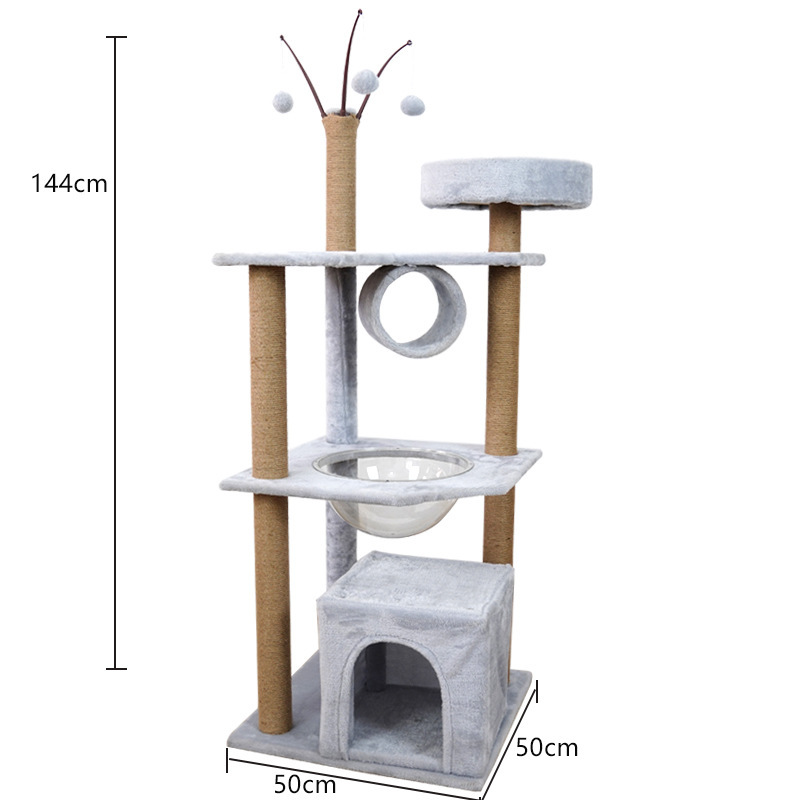 Manufacturer wholesale sisal grey beige short plush scratcher cat tree tower with ladder