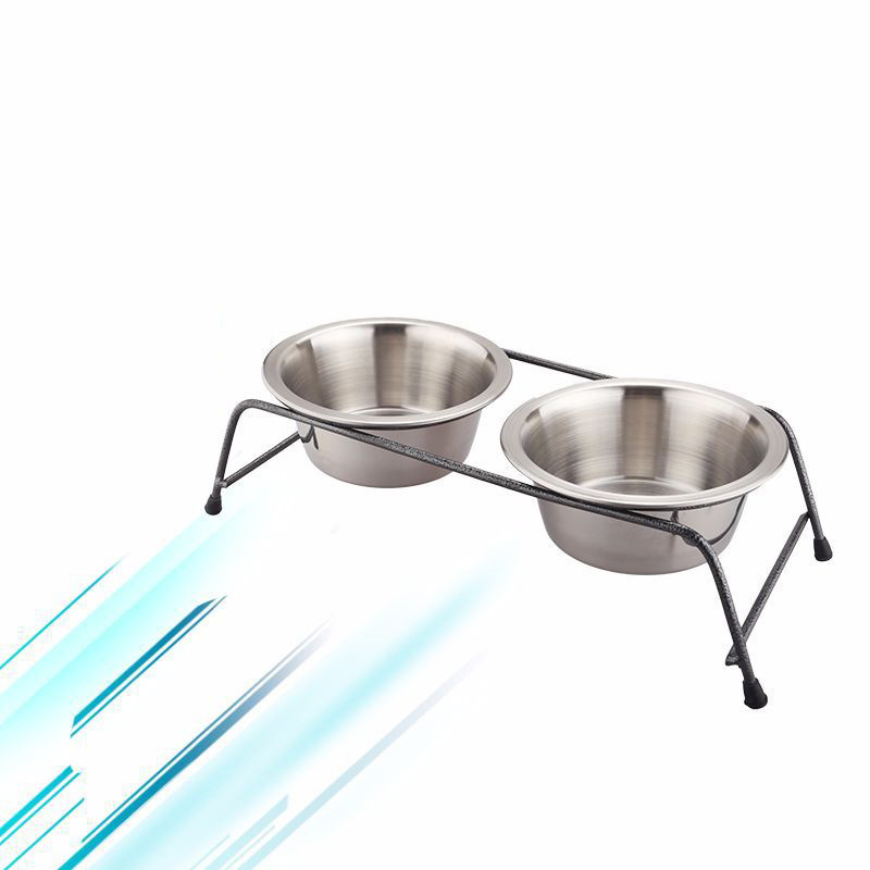 Manufacturer wholesale stainless steel frame cat pet dog raised two bowls