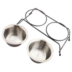Manufacturer wholesale stainless steel frame cat pet dog raised two bowls