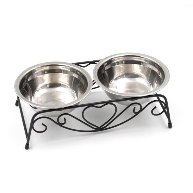 Manufacturer wholesale stainless steel frame two cat pet dog bowls raised