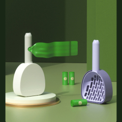 Manufacturer wholesale plastic shovel cat litter scoop with poop bag purple white green