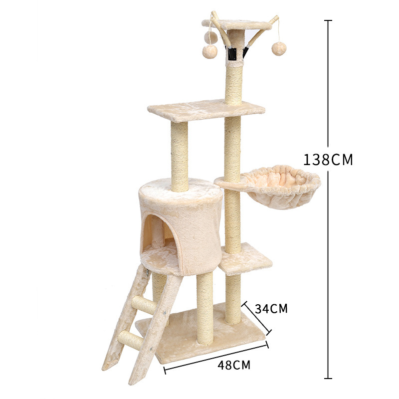 Manufacturer wholesale grey beige sisal short plush cat tree condo