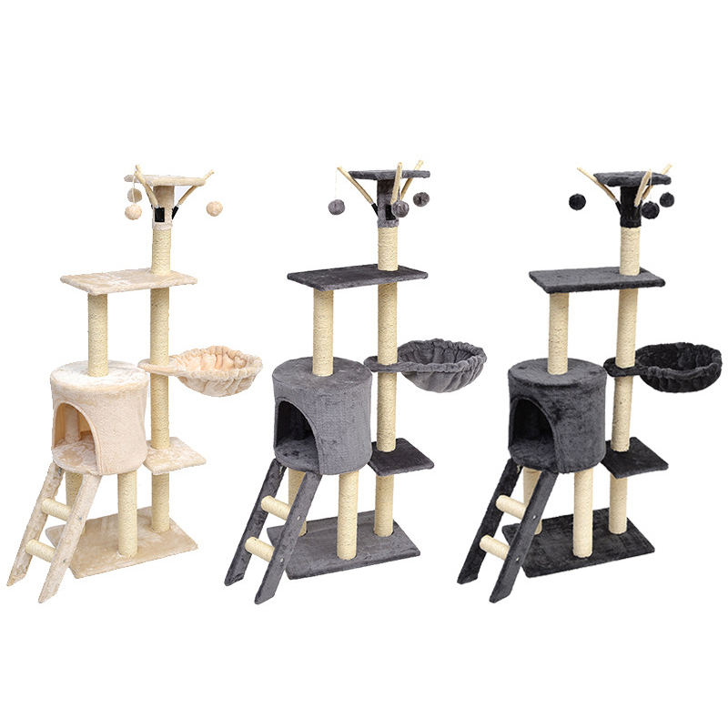 Manufacturer wholesale grey beige sisal short plush cat tree condo