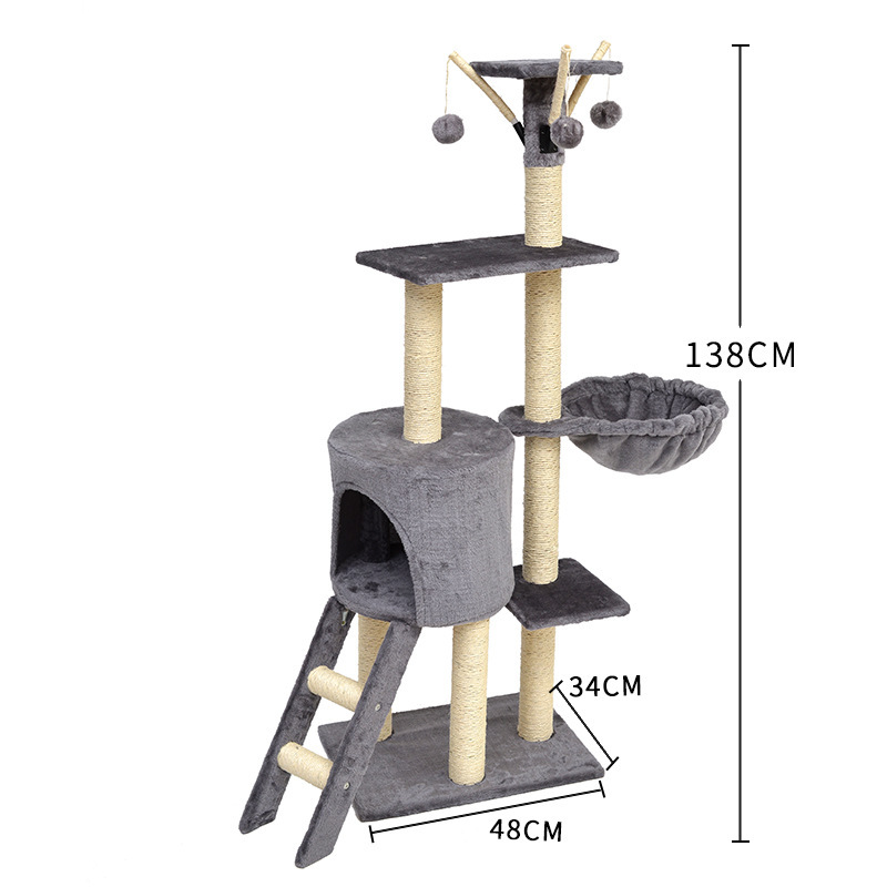 Manufacturer wholesale grey beige sisal short plush cat tree condo