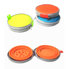 Manufacturer wholesale portable outdoor slow feeder dog two collapsible bowls with zipper