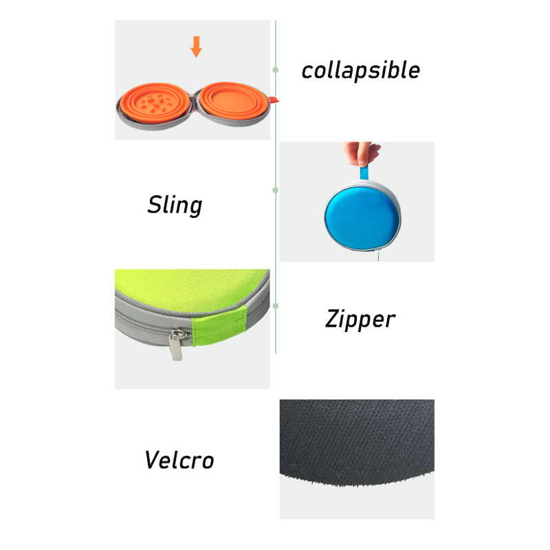 Manufacturer wholesale portable outdoor slow feeder dog two collapsible bowls with zipper