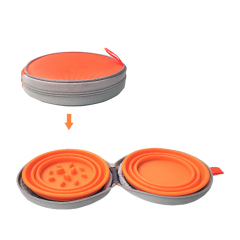 Manufacturer wholesale portable outdoor slow feeder dog two collapsible bowls with zipper