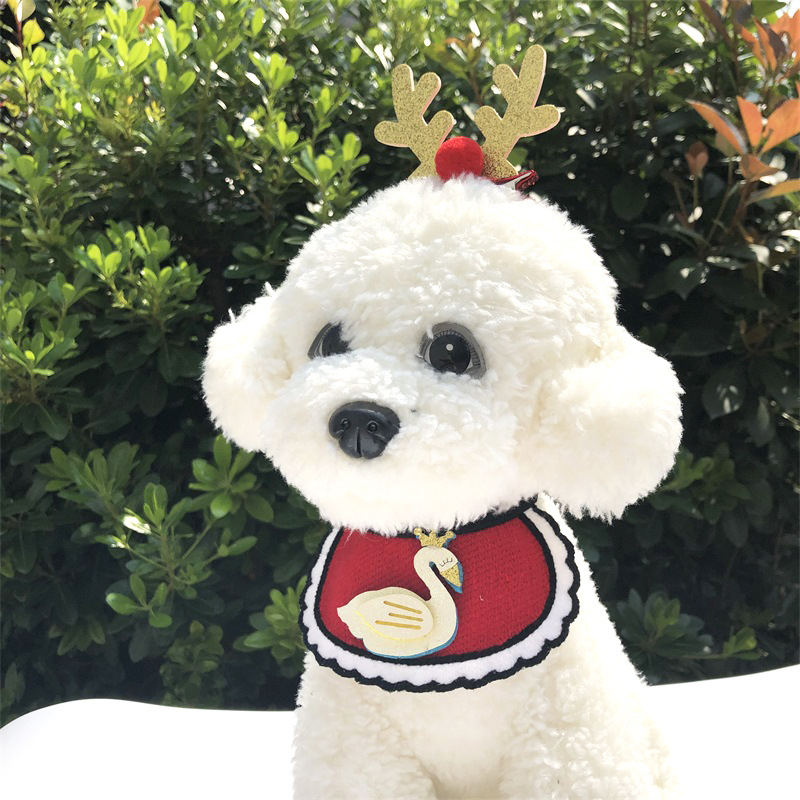 Manufacturer Wholesale Bell Santa Claus Deer Dog Christmas Bandana with Head Clamp