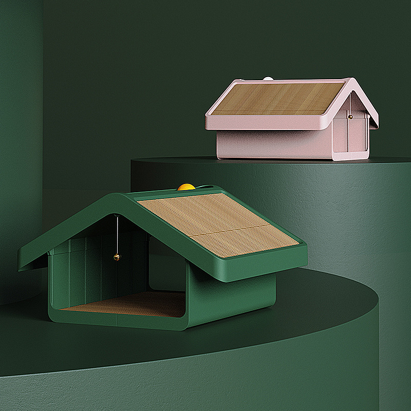 Manufacturer wholesale white green pink corrugated cat scratcher house
