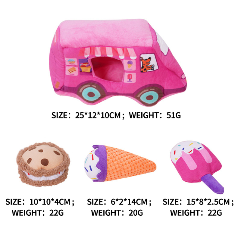 Manufacturer Wholesale Custom Logo Pink Ice Cream Car Squeaky Dog Plush Toys