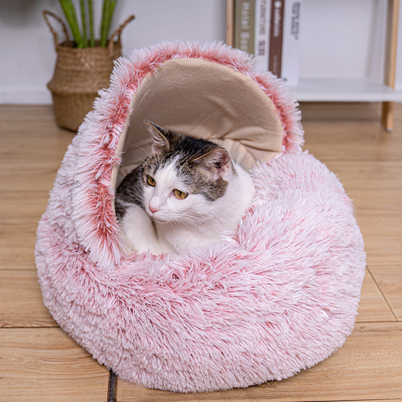Manufacturer wholesale soft plush warm cat bed with cover