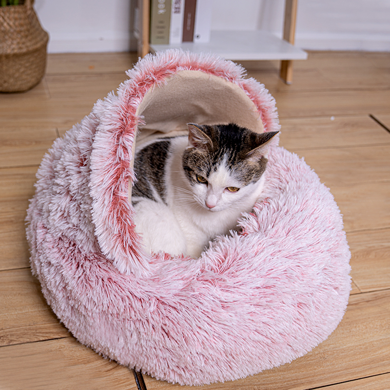 Manufacturer wholesale soft plush warm cat bed with cover