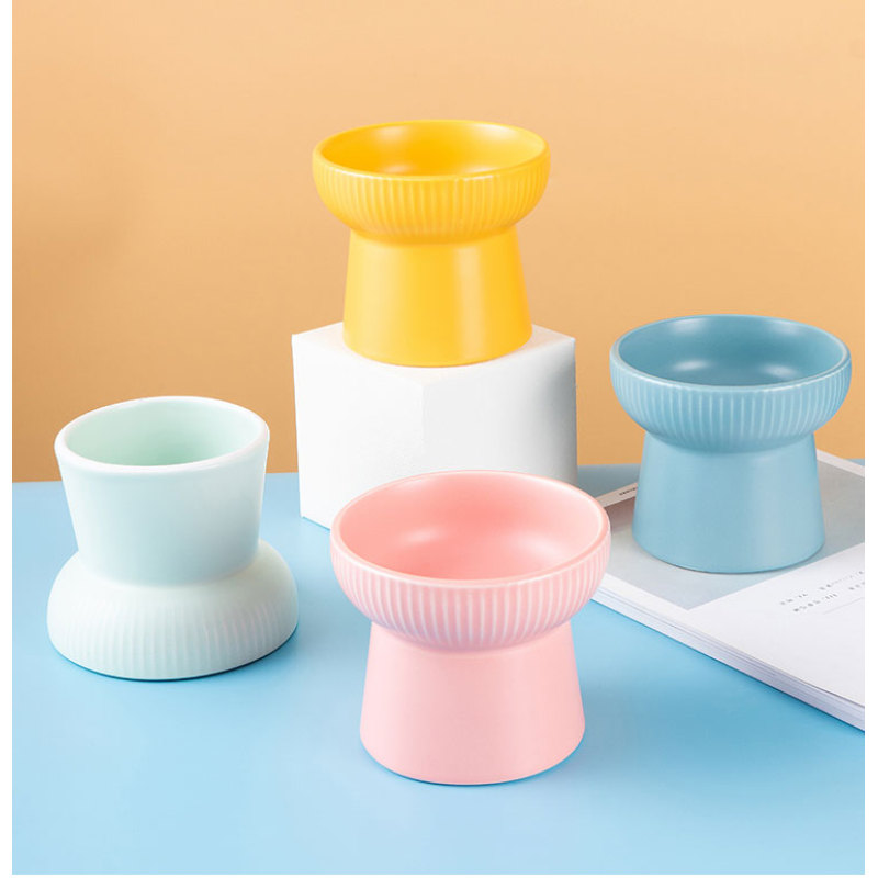 Manufacturer wholesale pink yellow blue green ceramic dog cat bowl high heel