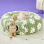 Wholesale Green Flower Design Plush Foldable Collapsible Cat Tunnel Bed