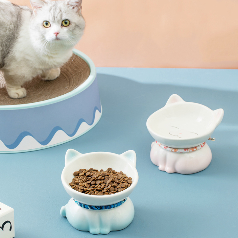 Manufacturer wholesale blue pink ceramic cat luxury bowls with ear