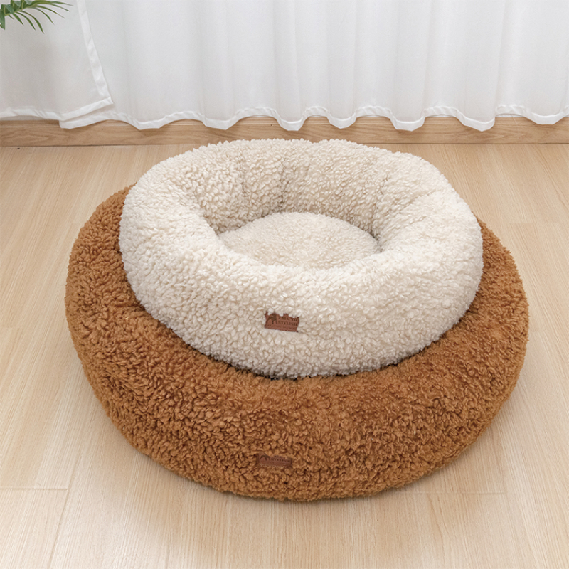 wholesale manufacturer beige brown custom logo cat dog bed sherpa material
