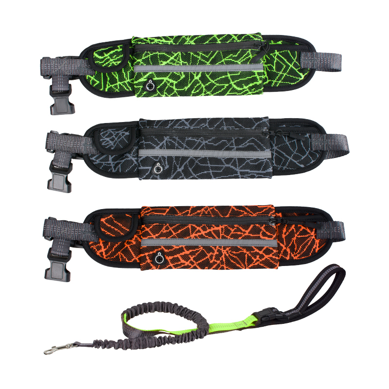 Manufacturer wholesale green orange grey reflective dog leash with pocket outdoor use