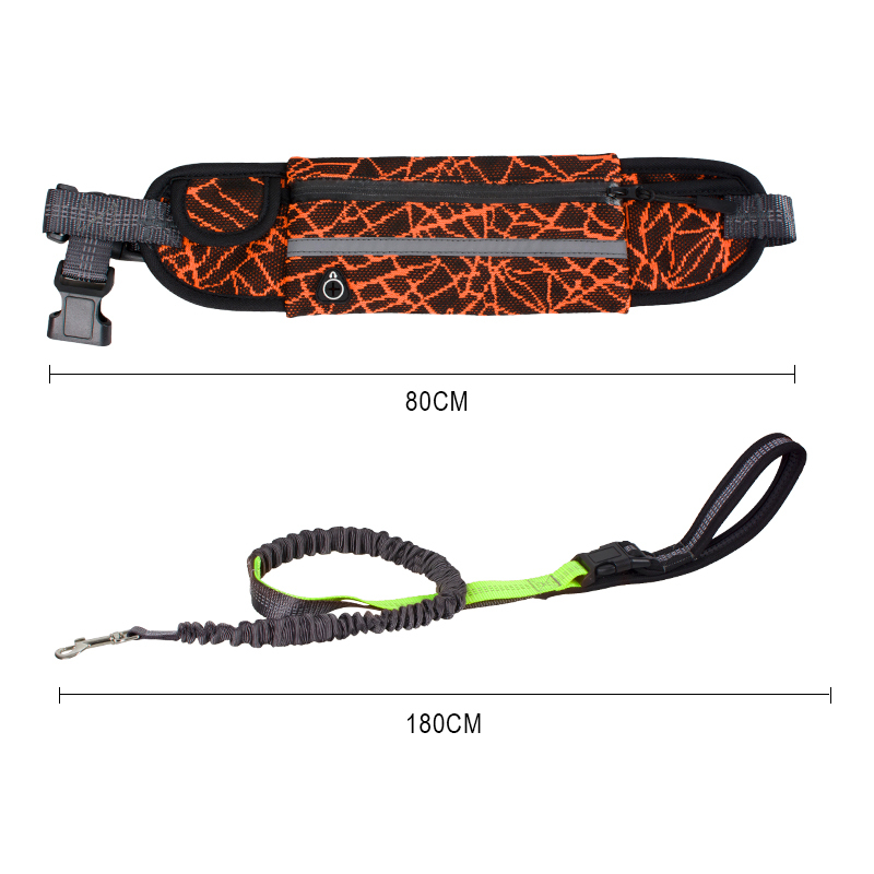 Manufacturer wholesale green orange grey reflective dog leash with pocket outdoor use