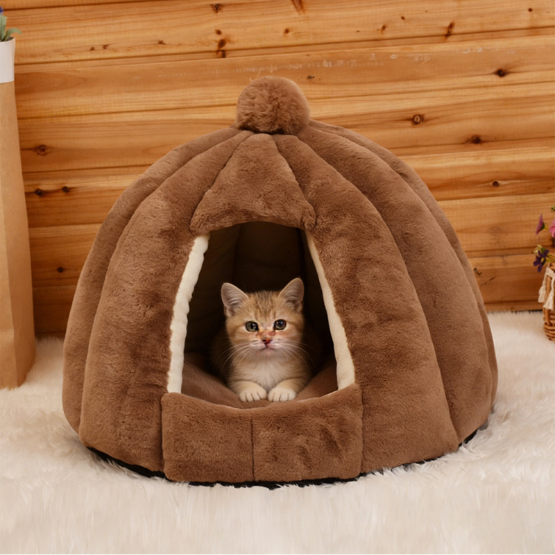 Wholesale Warm Detachable Plush Cat House Bed Indoor