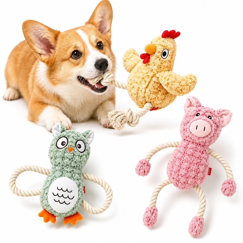 Wholesale Custom Logo Chew Cute Dog Toys Plush with Rope
