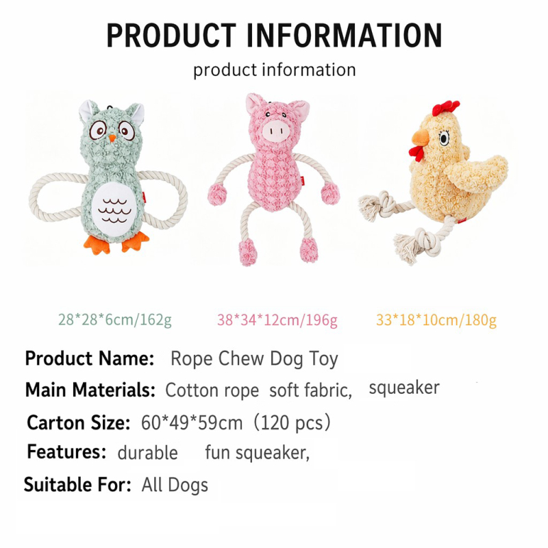Wholesale Custom Logo Chew Cute Dog Toys Plush with Rope
