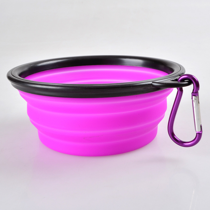 Manufacturer wholesale custom logo foldable carrier portable pet dog collapsible bowl with buckle